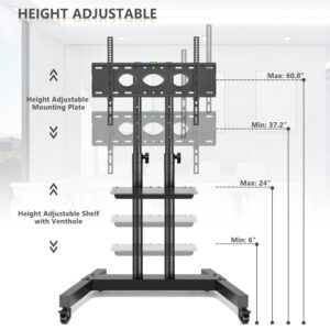 TVON Mobile TV Cart with Wheels for 40-80 Inch LCD LED OLED Flat Curved Screen TVs, Height Adjustable Rolling TV Stand Holds up to 110 lbs, Outdoor TV Stand Trolley Max VESA 600x400mm