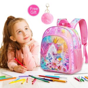 CCJPX Unicorn Backpack for Girls, 12.5” Toddler Sequin Bookbag Kindergarten Cute School Bag