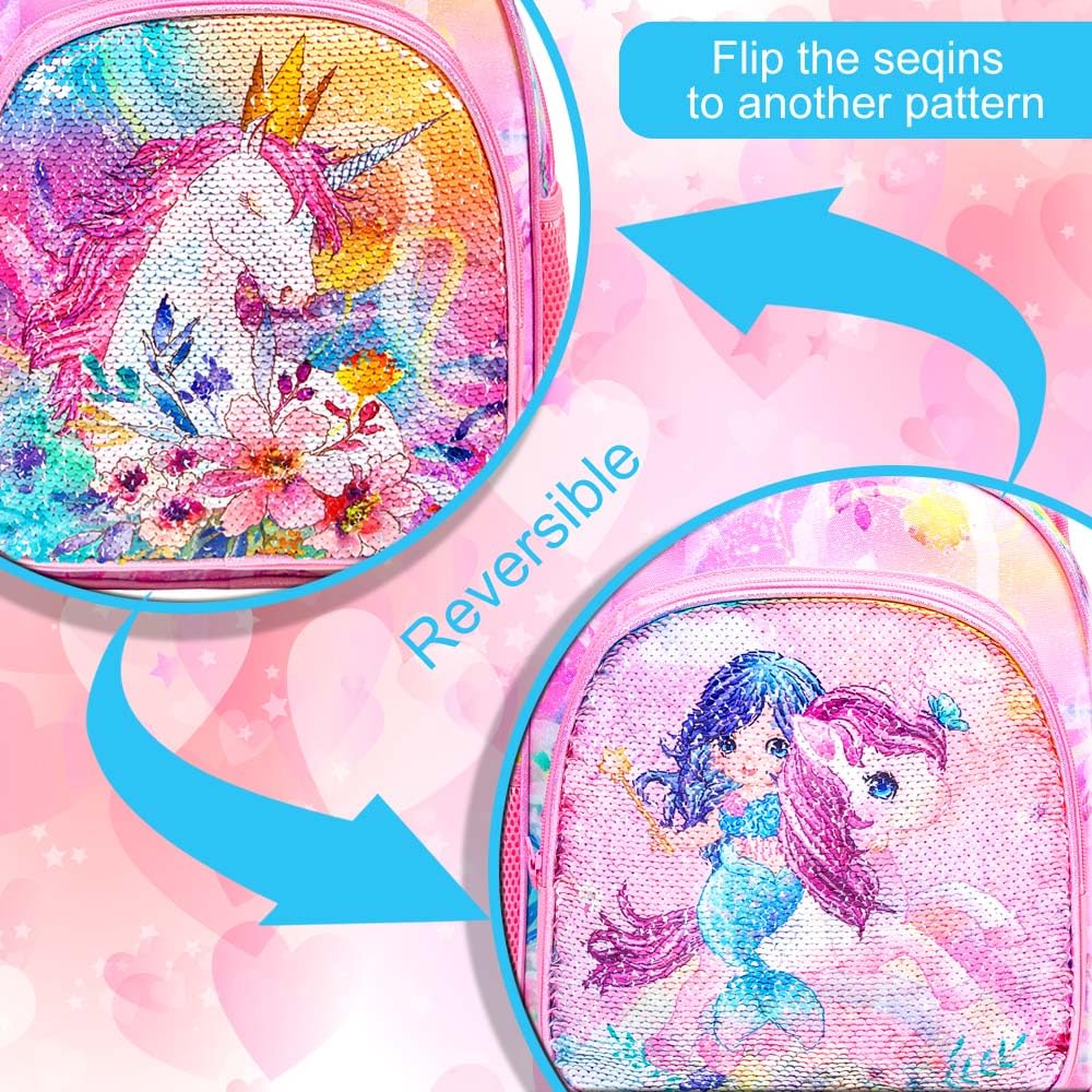 CCJPX Unicorn Backpack for Girls, 12.5” Toddler Sequin Bookbag Kindergarten Cute School Bag