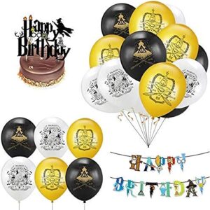 Birthday Party Decoration Boys Magical Wizard Themed Party Decorations Happy Birthday Banner Cupcake Toppers Balloons Party Supplies For Harry Magical Potter Birthday (Golden)