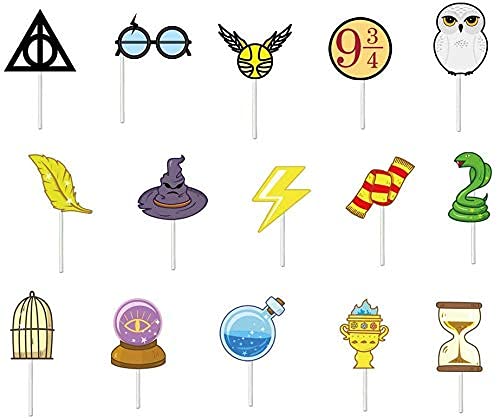 Birthday Party Decoration Boys Magical Wizard Themed Party Decorations Happy Birthday Banner Cupcake Toppers Balloons Party Supplies For Harry Magical Potter Birthday (Golden)