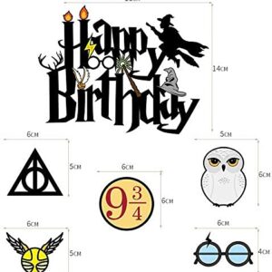 Birthday Party Decoration Boys Magical Wizard Themed Party Decorations Happy Birthday Banner Cupcake Toppers Balloons Party Supplies For Harry Magical Potter Birthday (Golden)