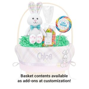 Let's Make Memories Personalized Easter Basket - Create Your Own - Wicker Basket - Embroidered Liner - Medium - Pink Bunny Applique