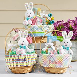 Let's Make Memories Personalized Easter Basket - Create Your Own - Wicker Basket - Embroidered Liner - Medium - Pink Bunny Applique