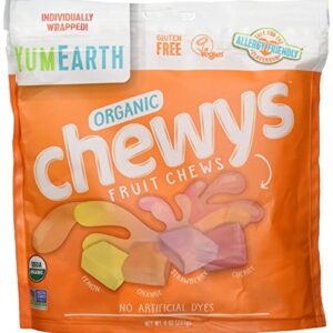 YumEarth Organic Chewys Fruit Flavored Candy Chews, 8 oz, Allergy Friendly, Gluten Free, Non-GMO, Vegan, No Artificial Flavors or Dyes (Pack of 1)