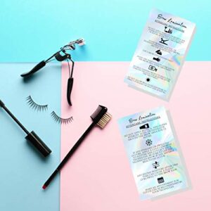 Brow Lamination Aftercare Cards | 50 Pack | 2x3.5” inches Business Card Size | Starter Lift Kit At Home DIY Brow Lift and Tint | Snatched Brows Non Reflect Matte Rainbow Holographic Look Design