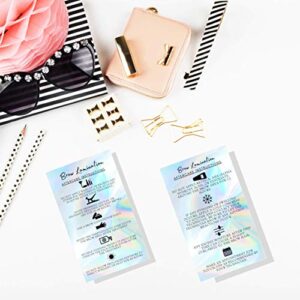 Brow Lamination Aftercare Cards | 50 Pack | 2x3.5” inches Business Card Size | Starter Lift Kit At Home DIY Brow Lift and Tint | Snatched Brows Non Reflect Matte Rainbow Holographic Look Design