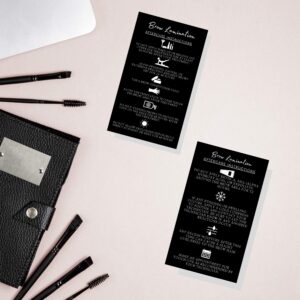 Brow Lamination Aftercare Instruction Cards | 50 Pack | 2x3.5” inches Business Card Size | Starter Lift Kit At Home DIY Brow Lift and Tint | Snatched Brows Black with White Icons Design