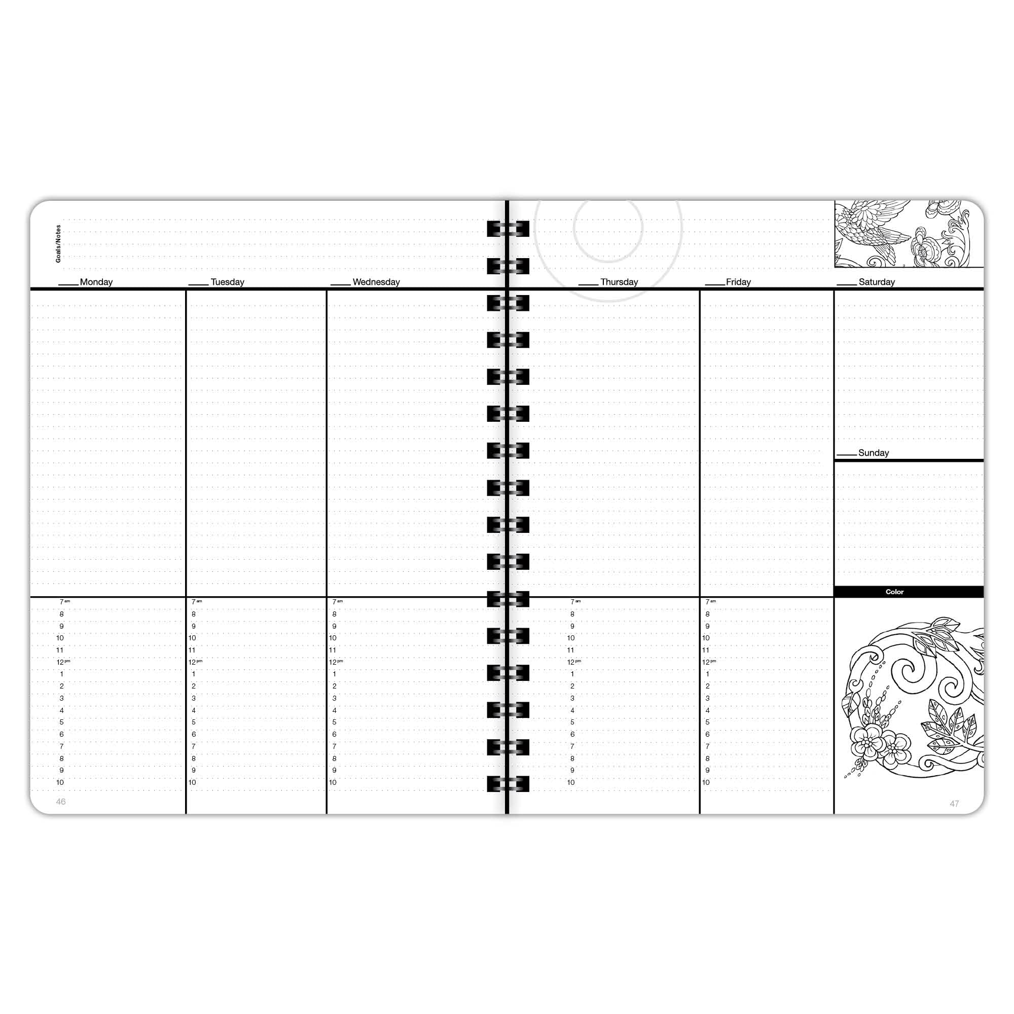 Undated Coloring Planner (6.625x9) Medium - Weekly & Monthly Organizer, Appointment Schedule, Goals and Notes