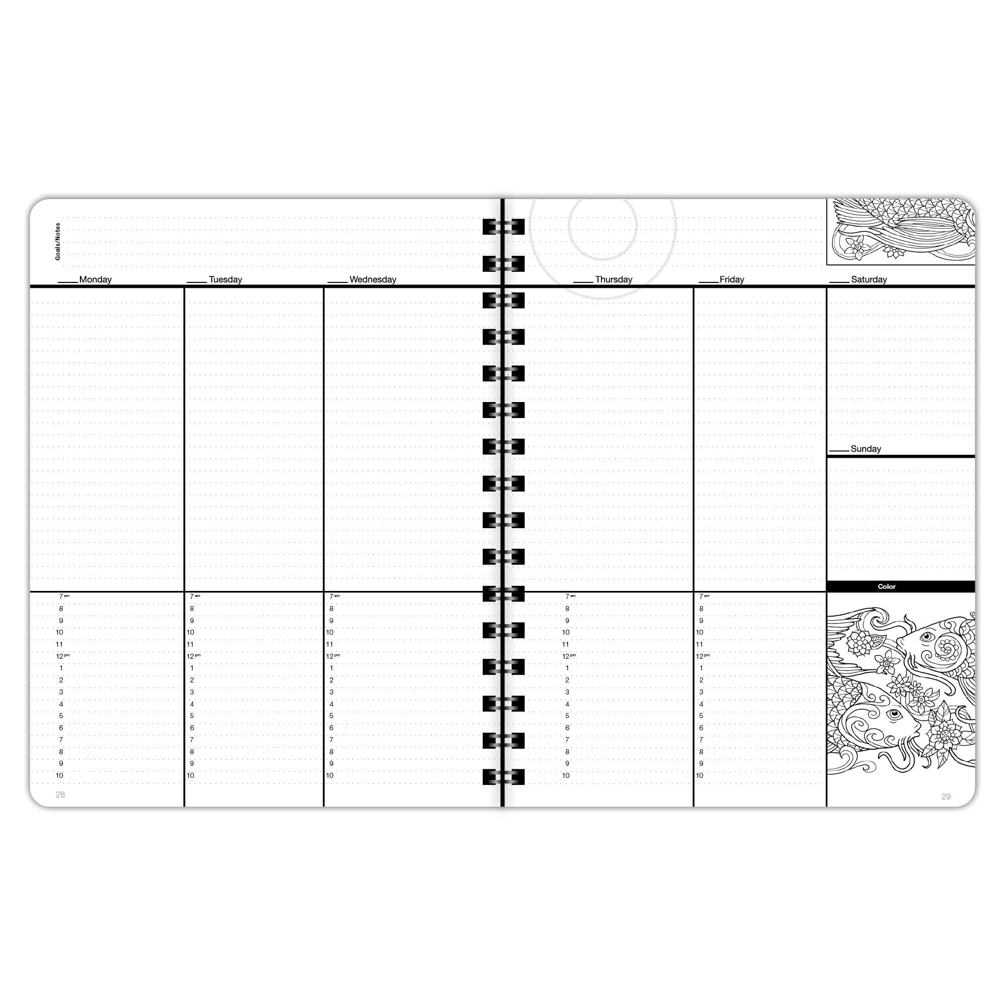 Undated Coloring Planner (6.625x9) Medium - Weekly & Monthly Organizer, Appointment Schedule, Goals and Notes