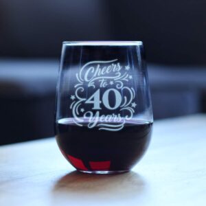 Cheers to 40 Years - Stemless Wine Glass Gifts for Women & Men - 40th Anniversary or Birthday Party Decor - Large Glasses