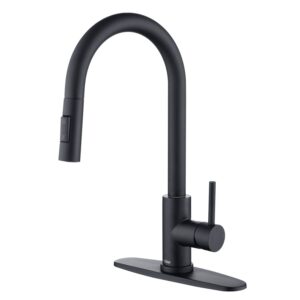 tohlar black kitchen faucets with pull-down sprayer single handle kitchen faucet, modern stainless steel kitchen sink faucet with deck plate