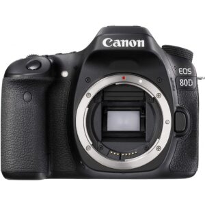 Canon EOS 80D DSLR Camera (Body Only) (1263C004) + 64GB Memory Card + Case + Corel Photo Software + 2 x LPE6 Battery + External Charger + Card Reader + LED Light + HDMI Cable + More (Renewed)