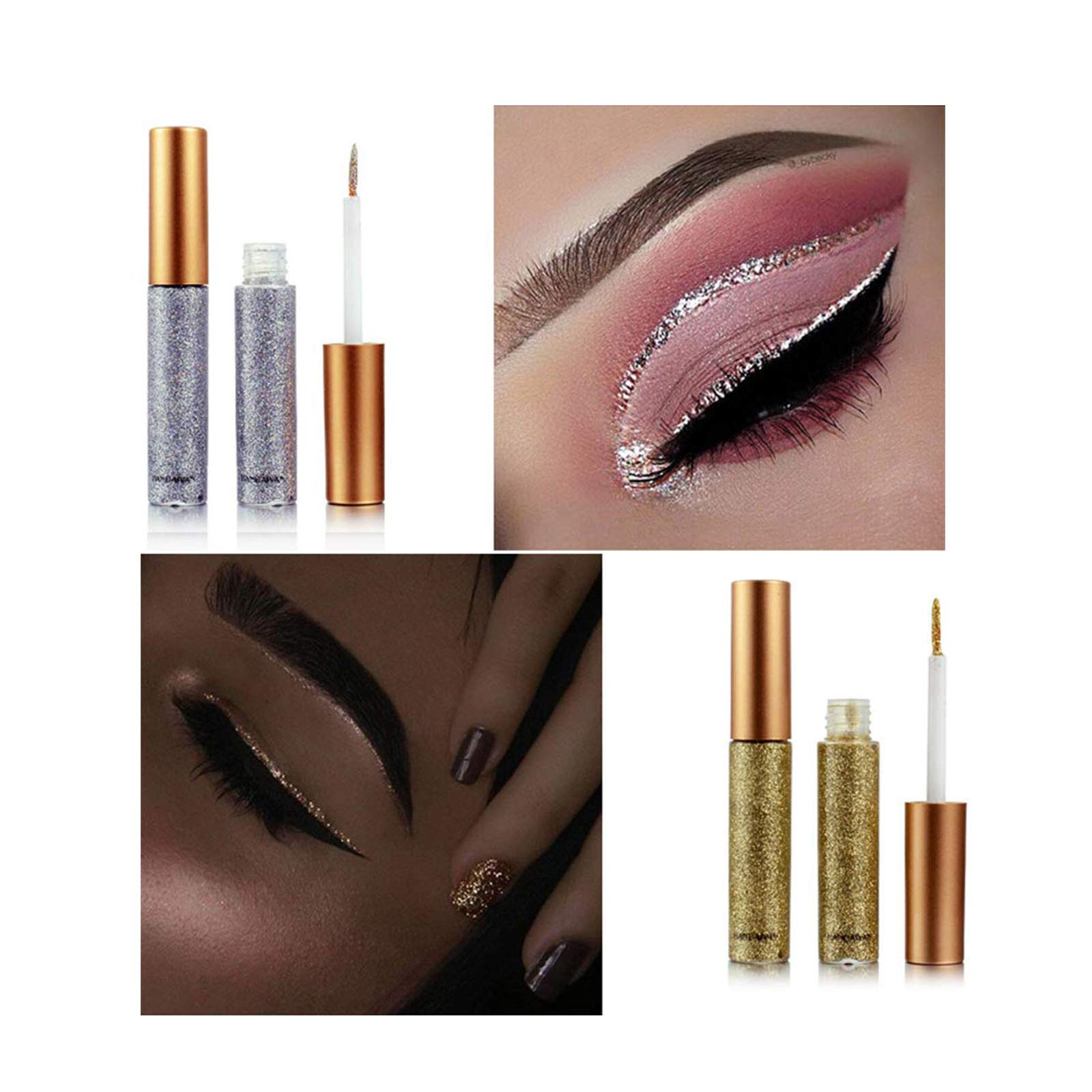 Hacaus 2PCS Liquid Eyeliner Glitter Liquid Eyeliner Metallic Shimmer Eyeshadow, Long Lasting Waterproof Makeup Eyeliner Color Silver Gold