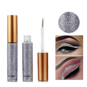 Hacaus 2PCS Liquid Eyeliner Glitter Liquid Eyeliner Metallic Shimmer Eyeshadow, Long Lasting Waterproof Makeup Eyeliner Color Silver Gold