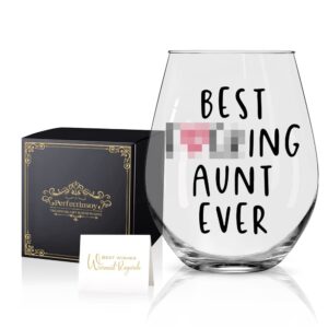 perfectinsoy best aunt ever wine glass with gift box, funny aunt gift, evening mug, unique romantic gift idea for her, wife, aunt, new aunt, grandma, daughter, gift idea for aunt