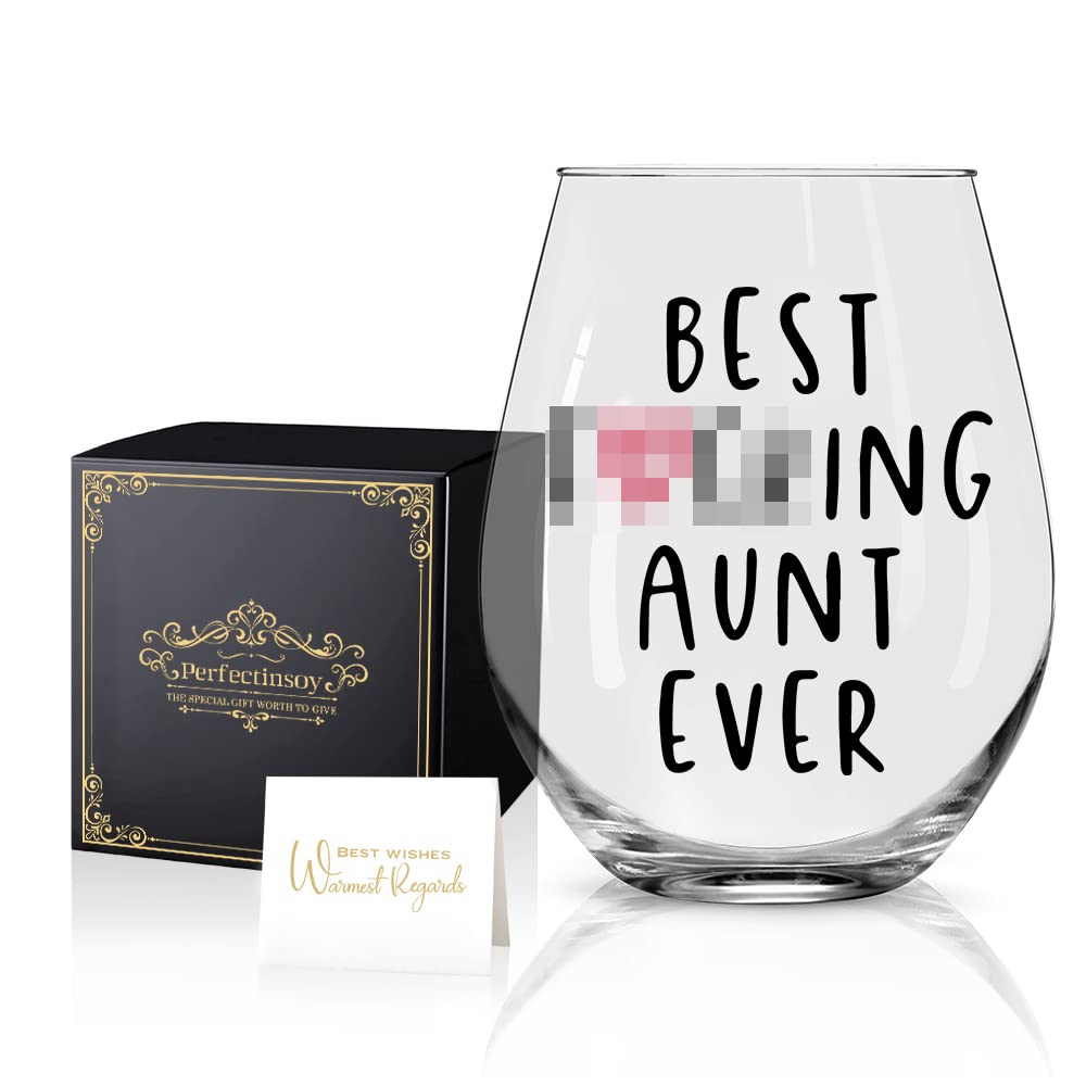 Perfectinsoy Best Aunt Ever Wine Glass with Gift Box, Funny Aunt Gift, Evening Mug, Unique Romantic Gift Idea for Her, Wife, Aunt, New Aunt, Grandma, Daughter, Gift Idea for Aunt