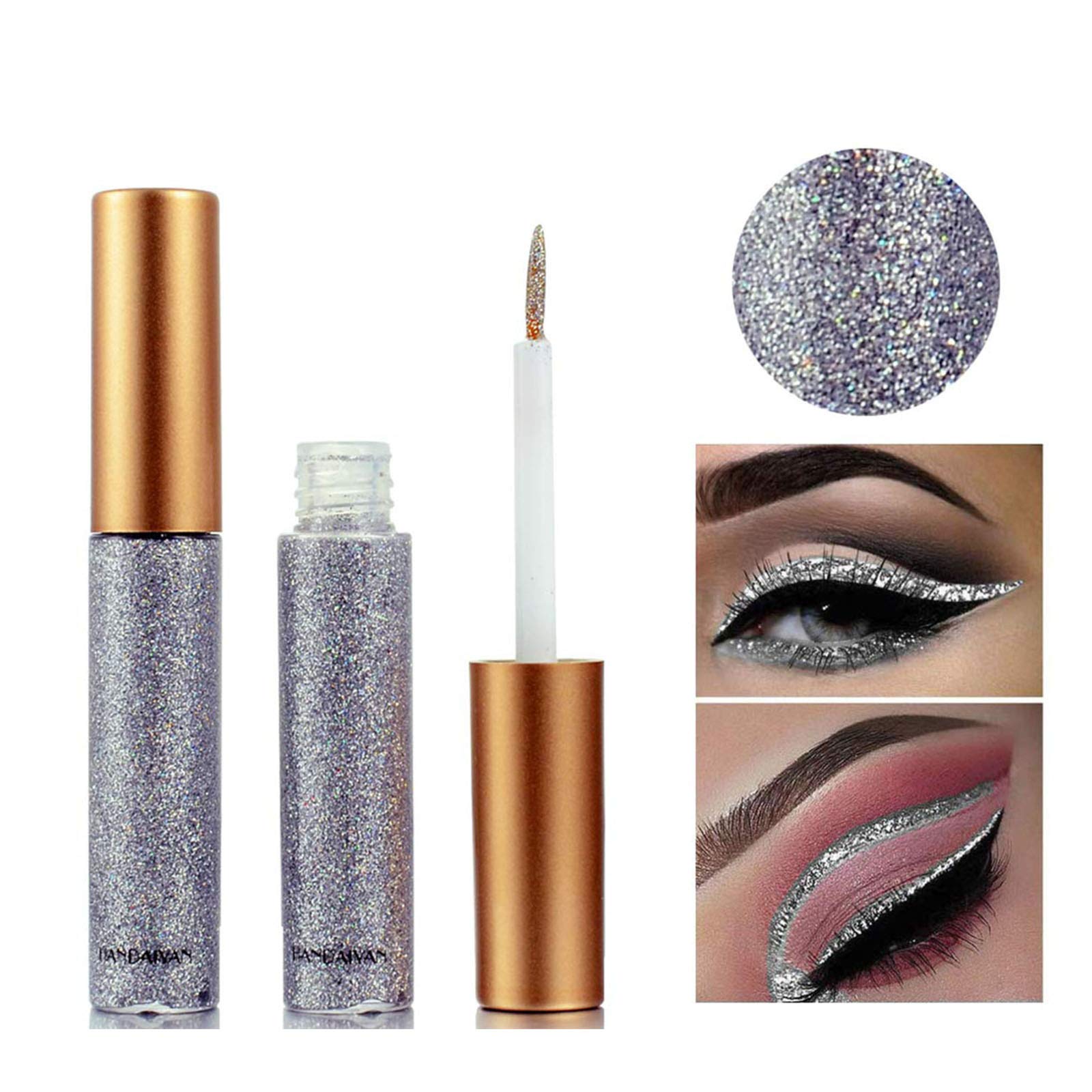 Hacaus Liquid eyeliner set Glitter Liquid Eyeliner Waterproof Shimmer Silver Gold Metallic Colorful Eyeliners Eyeshadow Makeup 1PCS #03