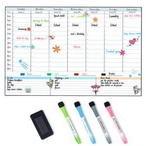 poprun magnetic weekly dry erase board calendar for fridge, 16.9"x11"schedule board, weekly planner whiteboard calendar with hourly time slots to do list perfect as planner board for school and family