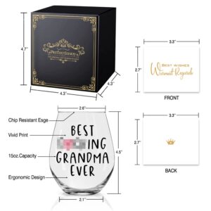 Perfectinsoy Funny Grandma Gifts, Best Grandma Ever Wine Glass with Gift Box, Funny Mother's Day Gifts for Her, Women, Wife, Mother, Aunt, Grandma, New Grandma, Grandmother, Birthday Gift for Grandma