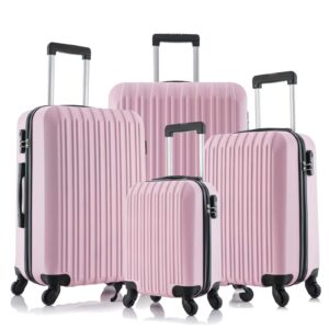 apelila 4 piece luggage sets with spinner wheels travel suitcase hard-shell lightweight 16" 20" 24" 28" (light pink)