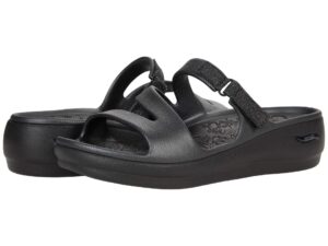 skechers women's adjustable wedge sandal, black, 11