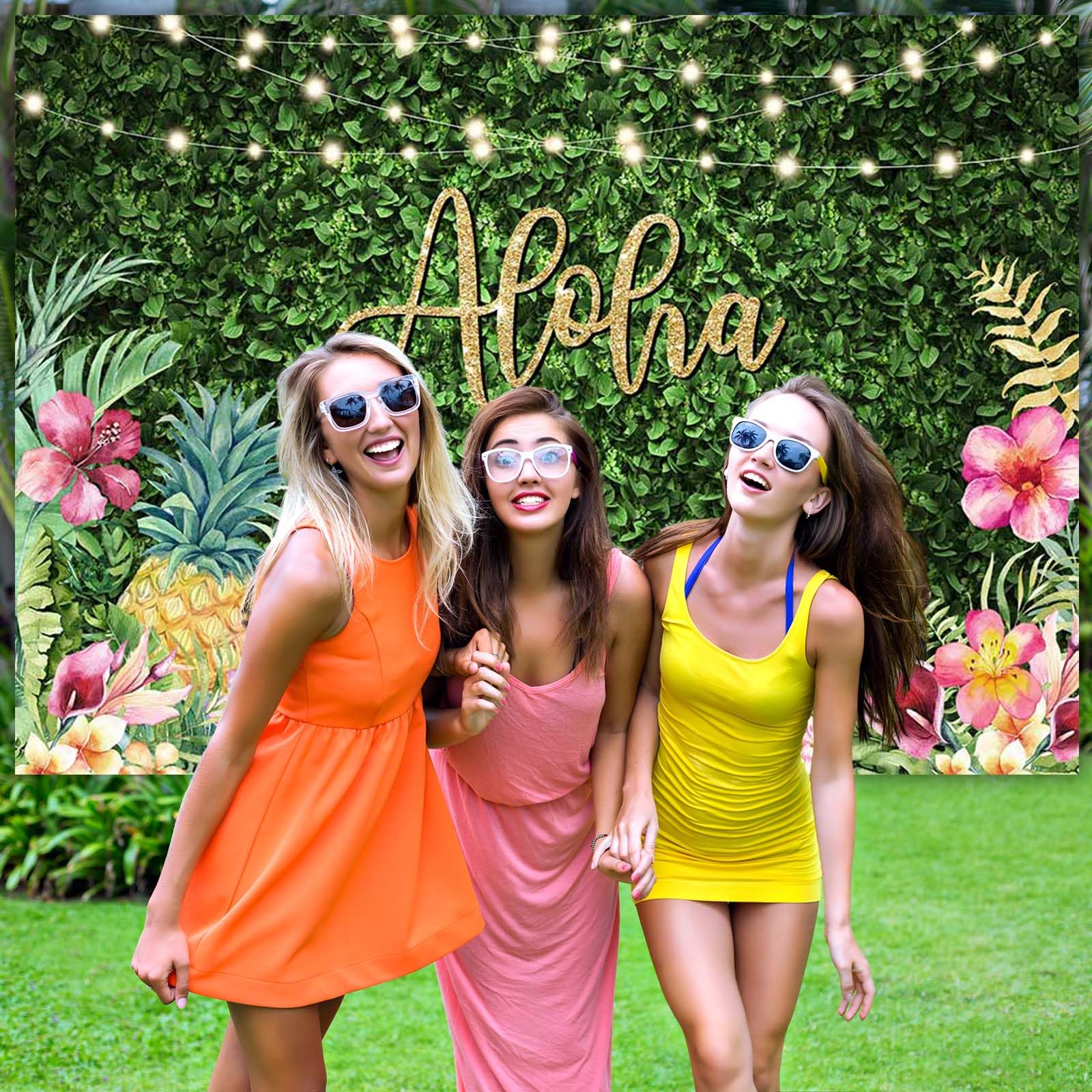 Avezano Aloha Backdrop Luau Birthday Party Backdrop Tropical Hawaiian Baby Shower Party Banner Decoration Glitter Lights Green Grass Pineapple Background for Photography Photo Booth Banner