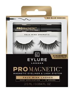 eylure promagnetic magnetic eyeliner and false lashes kit, faux mink dramatic, 1 pair reusable eyelashes, no glue needed black