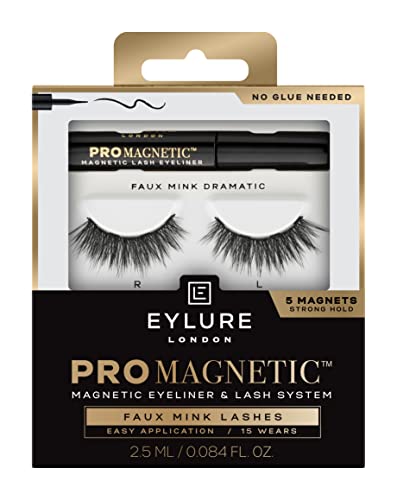 Eylure PROMAGNETIC Magnetic Eyeliner and False Lashes Kit, Faux Mink Dramatic, 1 Pair Reusable Eyelashes, No Glue Needed Black