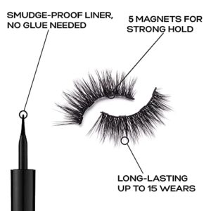 Eylure PROMAGNETIC Magnetic Eyeliner and False Lashes Kit, Faux Mink Dramatic, 1 Pair Reusable Eyelashes, No Glue Needed Black