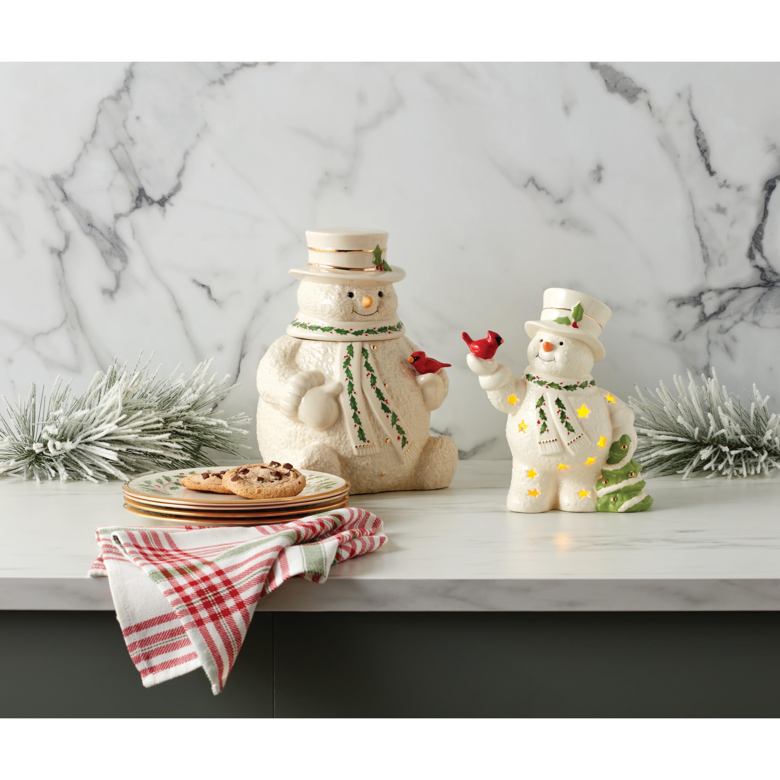 Lenox 892957 Happy Holly Days Snowman Cookie Jar, 4.85, Ivory