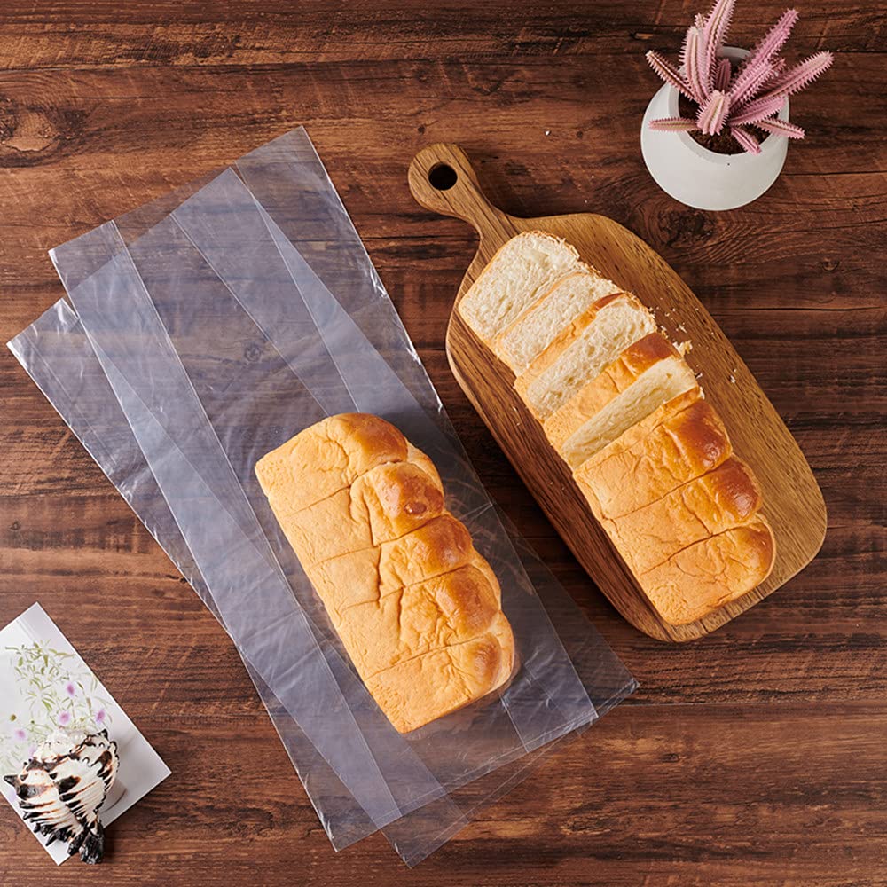 Lesibag 100 Pcs Bread Bags with Ties - 8" x 18" Clear Gusseted Bread Bags for Homemade Bread and Bakery Loaf