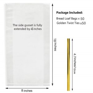 Lesibag 100 Pcs Bread Bags with Ties - 8" x 18" Clear Gusseted Bread Bags for Homemade Bread and Bakery Loaf