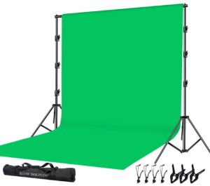 slow dolphin photo video studio 10 x12ft 100% cotton muslin chromakey green screen backdrop with 10 x 10ft stand photography background support system kit clamp, carry bag