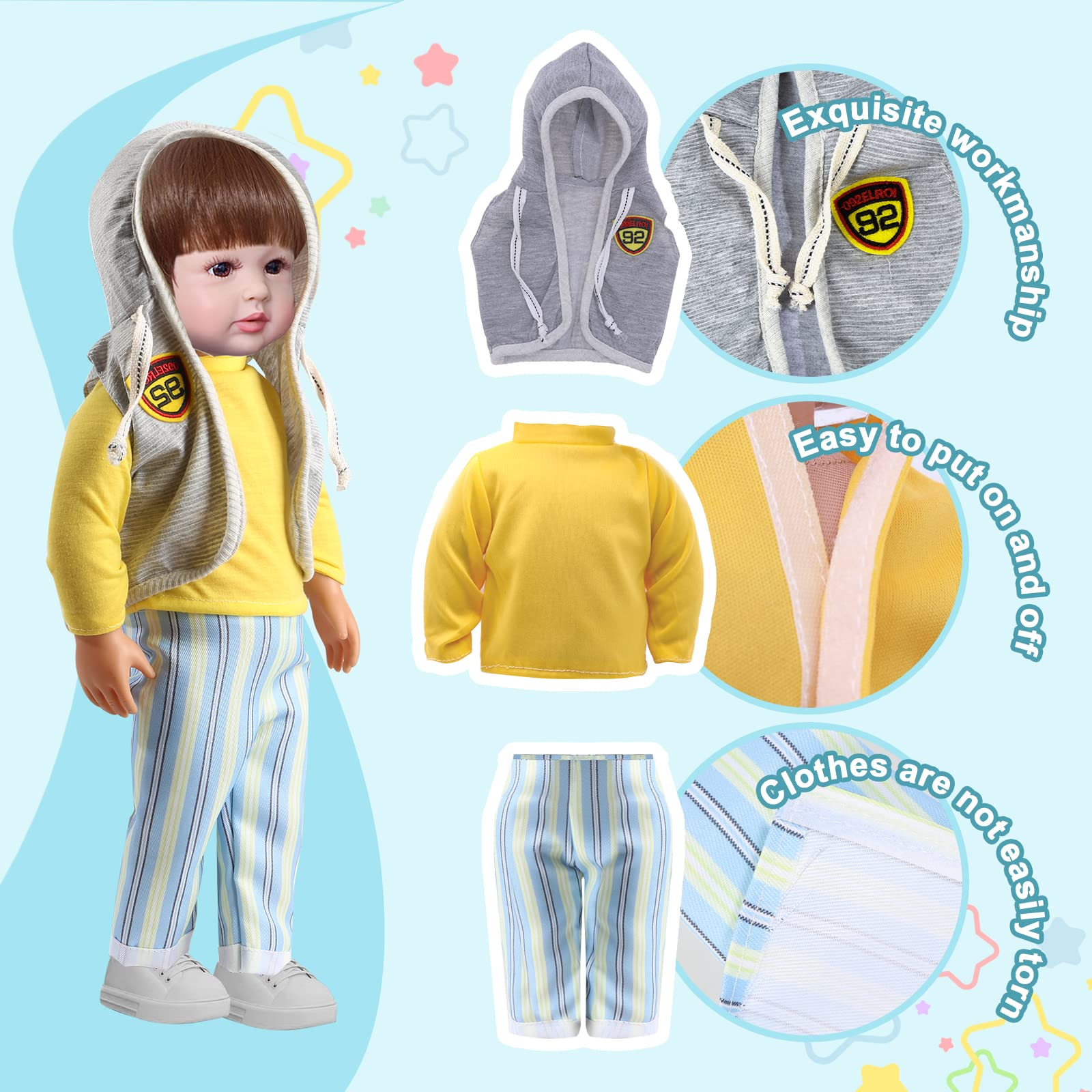 18-inch Boy Doll Clothes Accessories - Logan 18 Pcs 6 Set Doll Outfits Fashion Daily Costume Set Fits All 18 inch Dolls