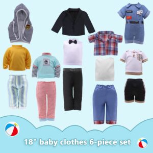 18-inch Boy Doll Clothes Accessories - Logan 18 Pcs 6 Set Doll Outfits Fashion Daily Costume Set Fits All 18 inch Dolls
