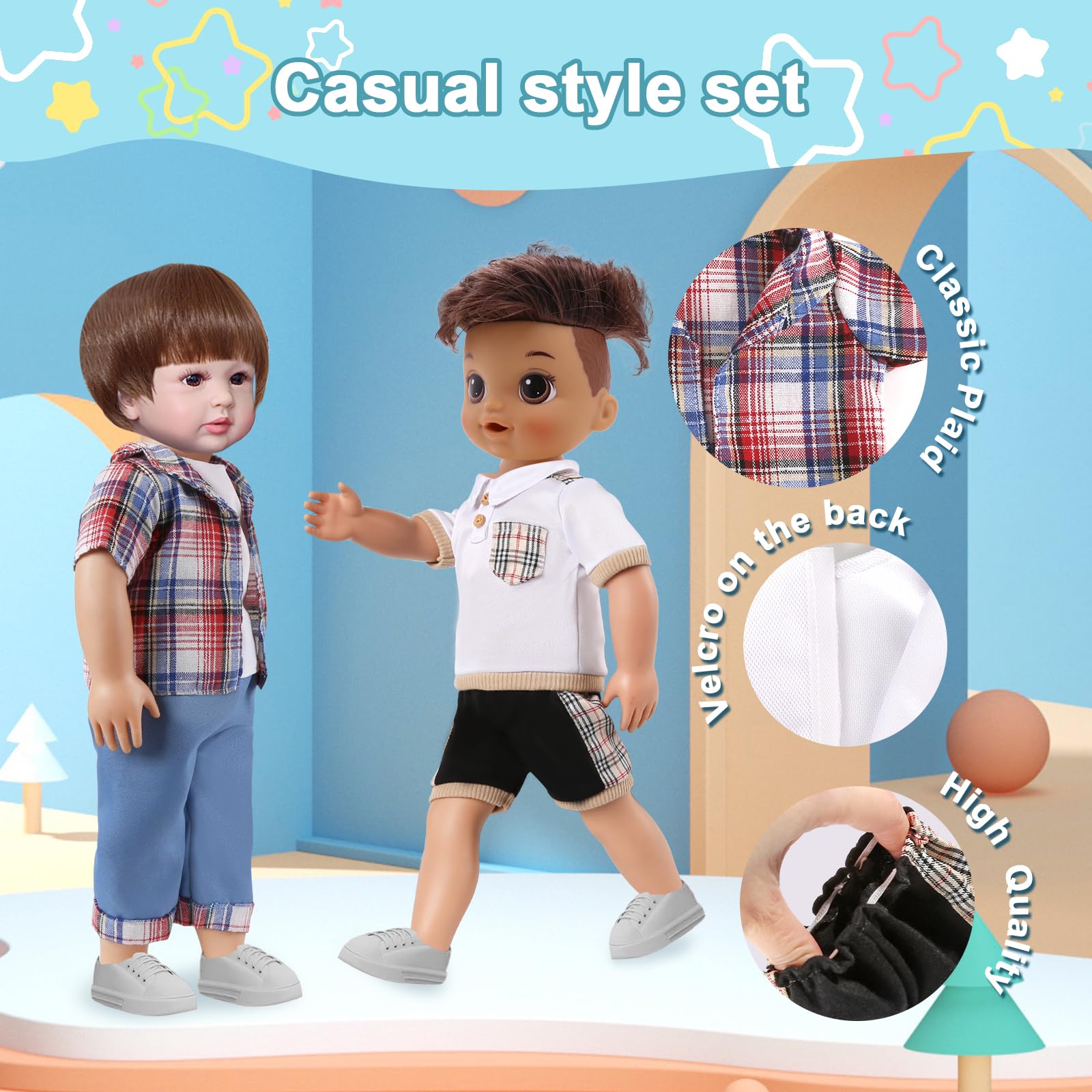 18-inch Boy Doll Clothes Accessories - Logan 18 Pcs 6 Set Doll Outfits Fashion Daily Costume Set Fits All 18 inch Dolls