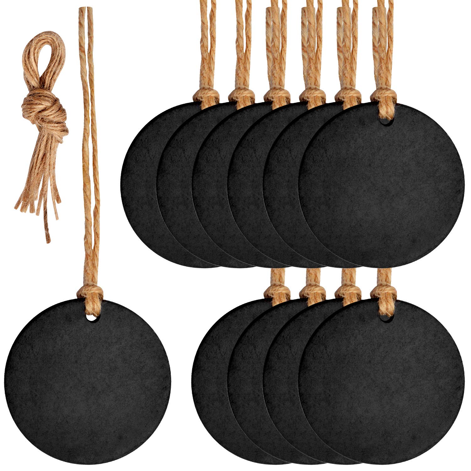 Blackboard Tags,10pcs 5cm Hanging Christmas Chalkboard Tags Mini Two-Sided Blackboard Round Christmas Chalkboard with String for Message Signs Table Numbers Price Tags