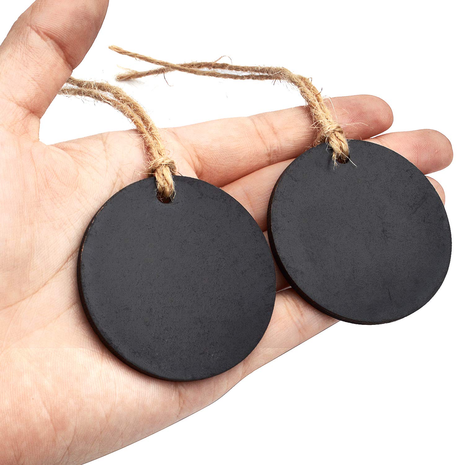 Blackboard Tags,10pcs 5cm Hanging Christmas Chalkboard Tags Mini Two-Sided Blackboard Round Christmas Chalkboard with String for Message Signs Table Numbers Price Tags