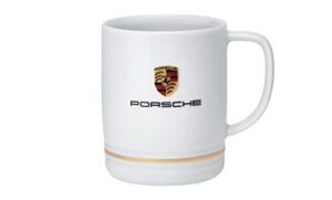 porsche crest porcelain cup white with gold ring mug,9 ounce