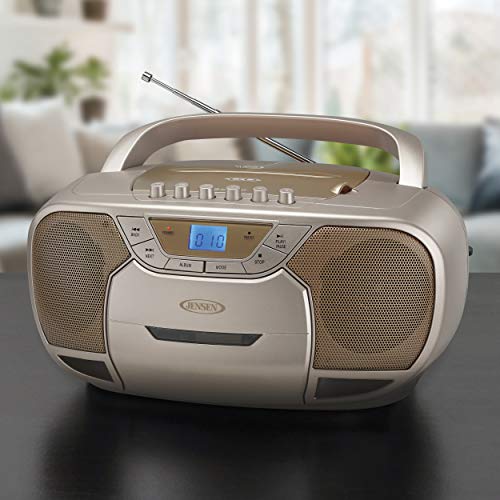 JENSEN CD-590-C CD-590 1-Watt Portable Stereo CD and Cassette Player/Recorder with AM/FM Radio and Bluetooth (Champagne)