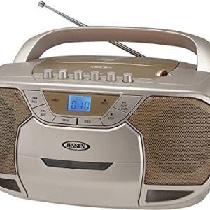 JENSEN CD-590-C CD-590 1-Watt Portable Stereo CD and Cassette Player/Recorder with AM/FM Radio and Bluetooth (Champagne)