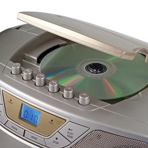 JENSEN CD-590-C CD-590 1-Watt Portable Stereo CD and Cassette Player/Recorder with AM/FM Radio and Bluetooth (Champagne)