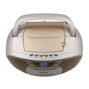 JENSEN CD-590-C CD-590 1-Watt Portable Stereo CD and Cassette Player/Recorder with AM/FM Radio and Bluetooth (Champagne)