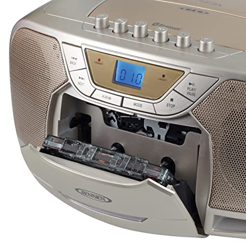 JENSEN CD-590-C CD-590 1-Watt Portable Stereo CD and Cassette Player/Recorder with AM/FM Radio and Bluetooth (Champagne)