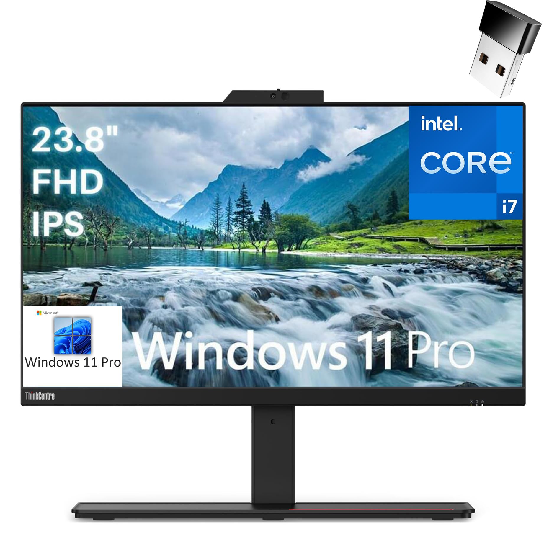 Lenovo ThinkCentre M90a 23.8" FHD AIO Business All-in-One Desktop, Intel Octa-Core i7-10700 up to 4.8GHz, 32GB DDR4 RAM, 2TB PCIe SSD, WiFi Adapter, Ethernet, Windows 11 Pro, BROAG Mouse Pad