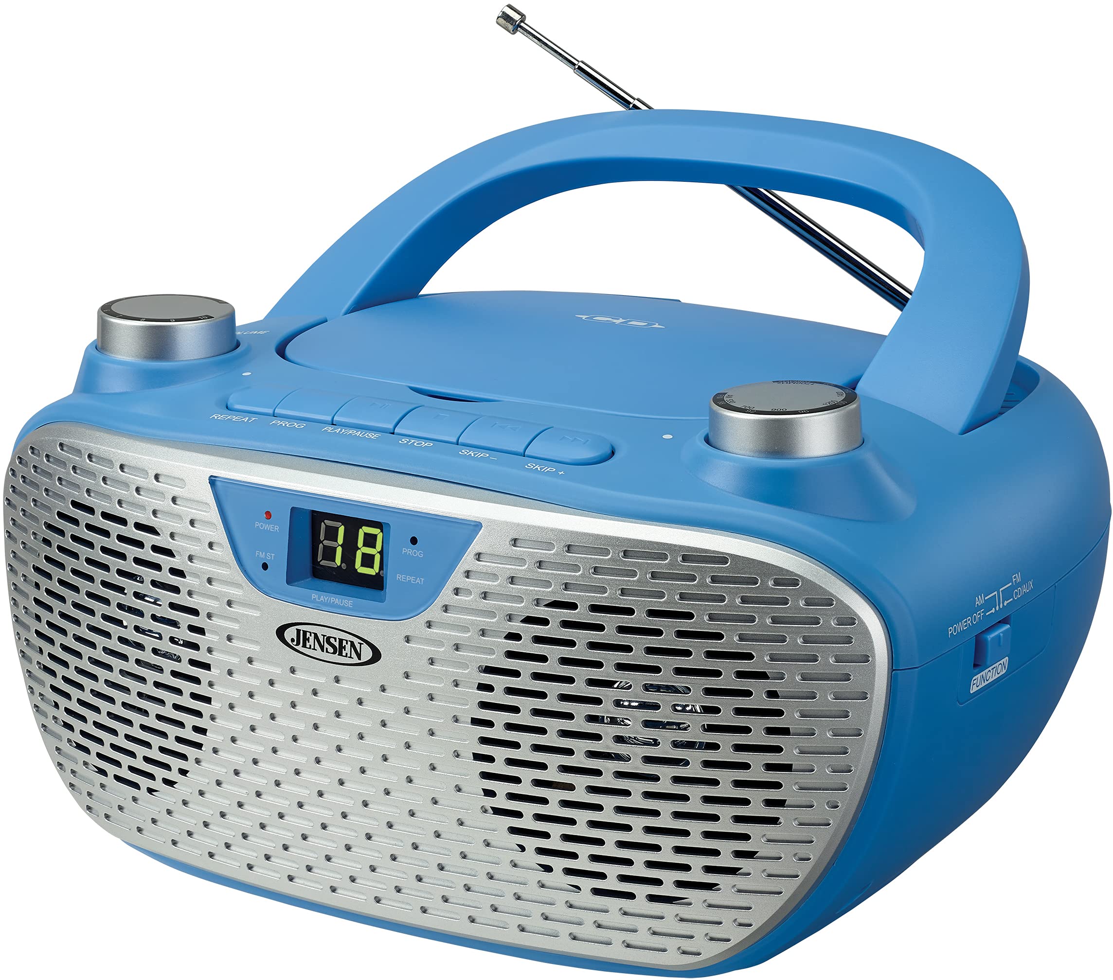 JENSEN CD-485-BL CD-485 1-Watt Portable Stereo CD Player with AM/FM Radio, Corded Electric (Blue)