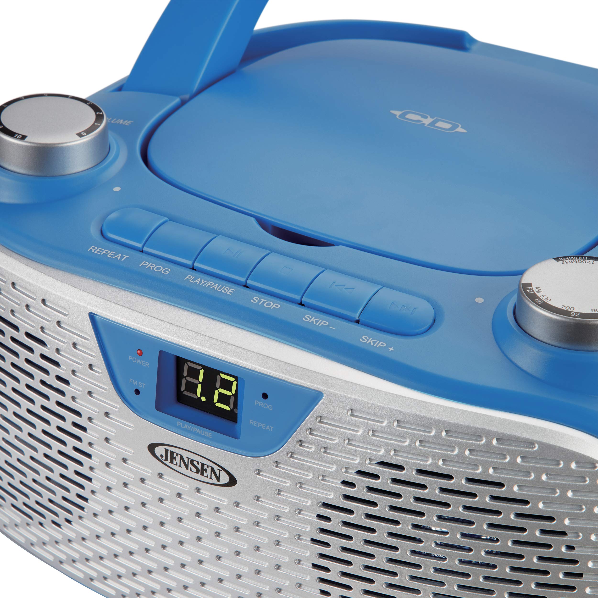 JENSEN CD-485-BL CD-485 1-Watt Portable Stereo CD Player with AM/FM Radio, Corded Electric (Blue)