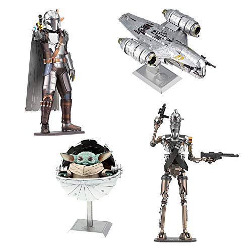 Metal Earth Fascinations Premium Series 3D Metal Model Kits Star Wars Mandalorian Set of 4 - The Mandalorian - The Child - IG-11 - Razor Crest