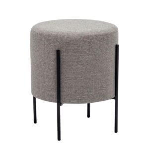wovenbyrd modern round ottoman footstool with metal base legs, 16-inch wide, gray fabric